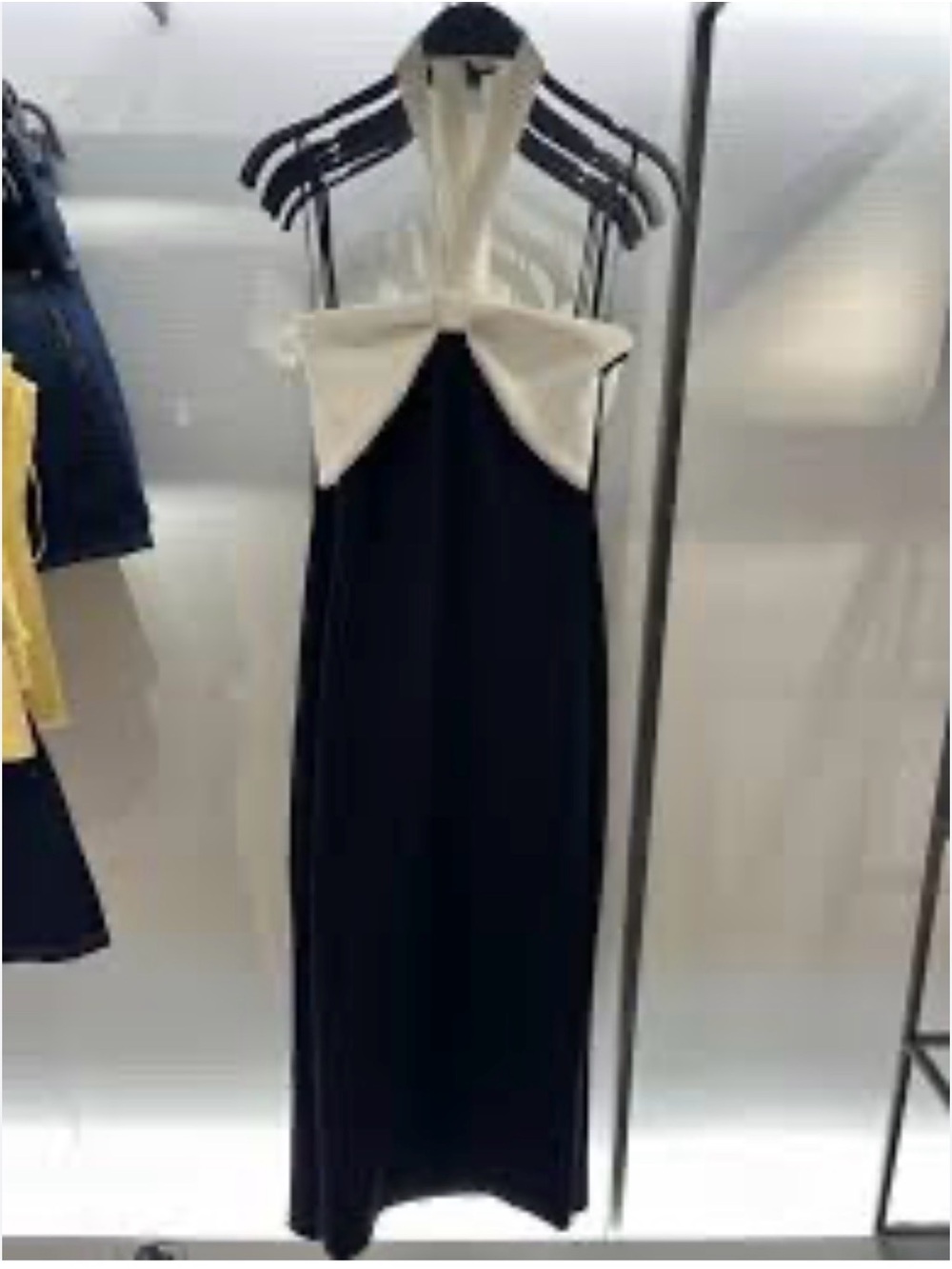 Zara Black and Cream One-Shoulder Halter Maxi Dress